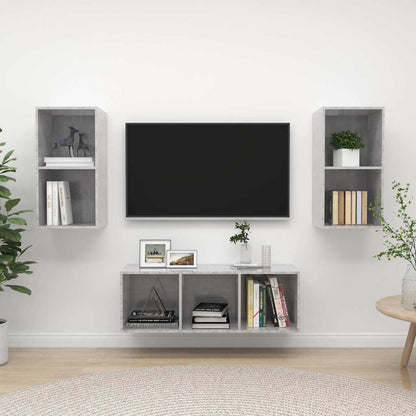Set Mobili TV 3 pz Grigio Cemento in Legno Multistrato