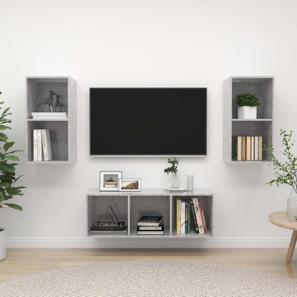 Set Porta TV 3 pz Grigio Cemento in Truciolato - homemem39