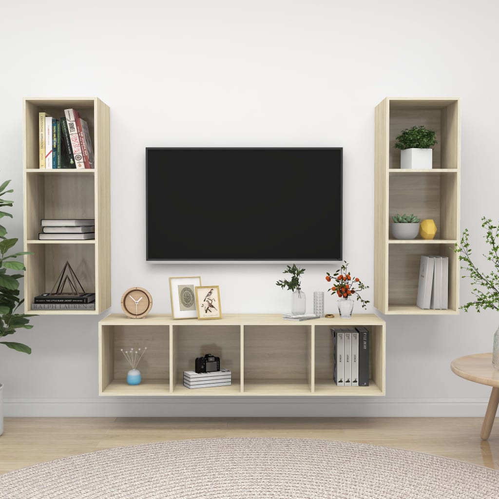Set Porta TV 3 pz Rovere Sonoma in Truciolato - homemem39