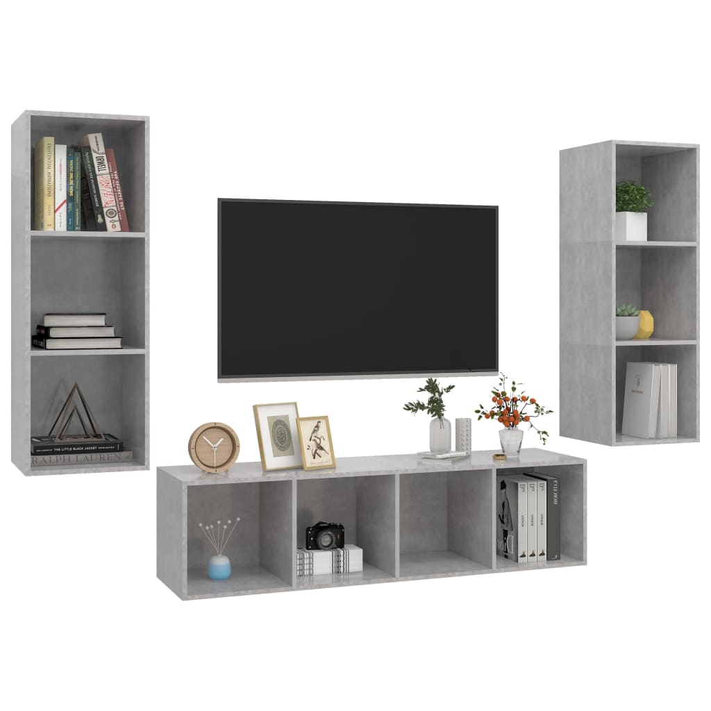 Set Porta TV 3 pz Grigio Cemento in Truciolato - homemem39