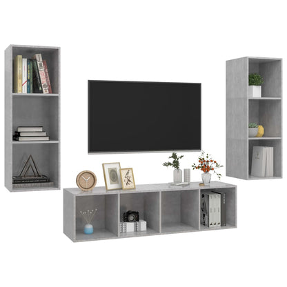 Set Porta TV 3 pz Grigio Cemento in Truciolato - homemem39