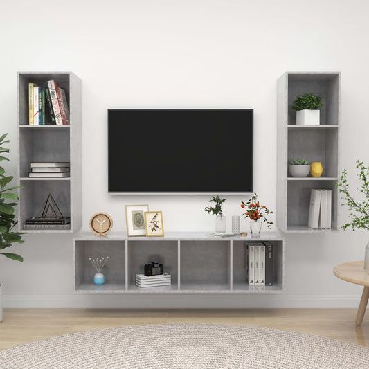 Set Porta TV 3 pz Grigio Cemento in Truciolato - homemem39
