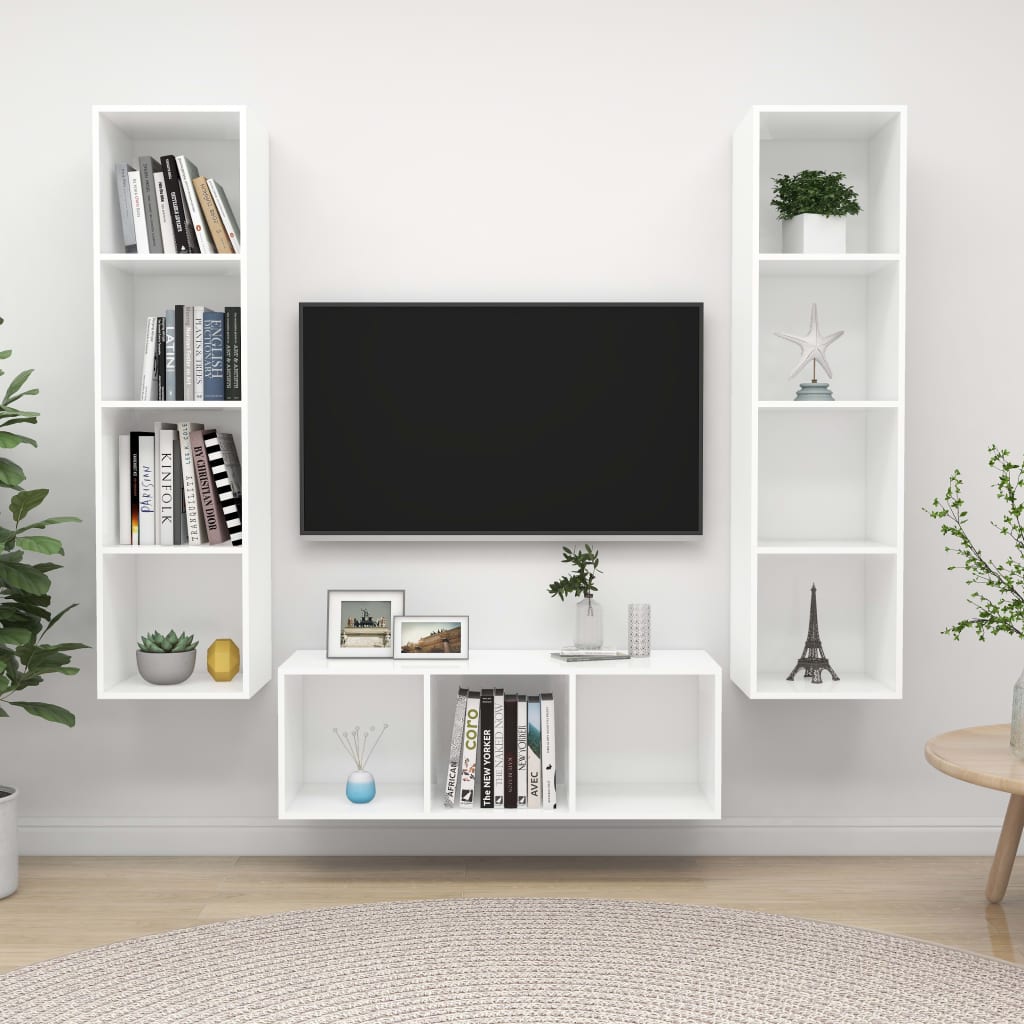 Set Mobile TV 3 pz Bianco in Truciolato - homemem39