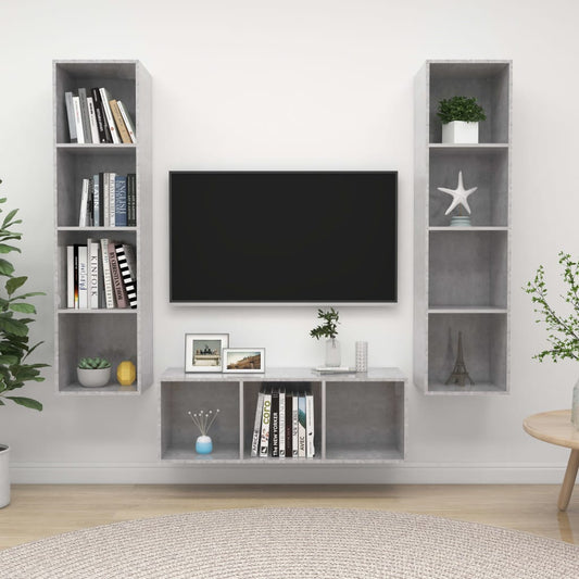Set Porta TV 3 pz Grigio Cemento in Truciolato - homemem39