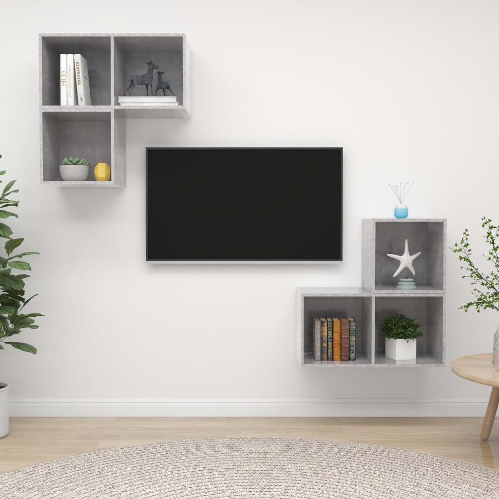 Set Porta TV 4 pz Grigio Cemento in Truciolato - homemem39