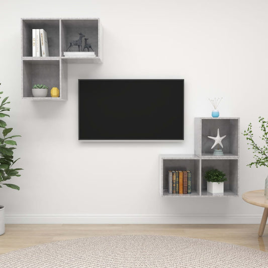 Set Porta TV 4 pz Grigio Cemento in Truciolato - homemem39