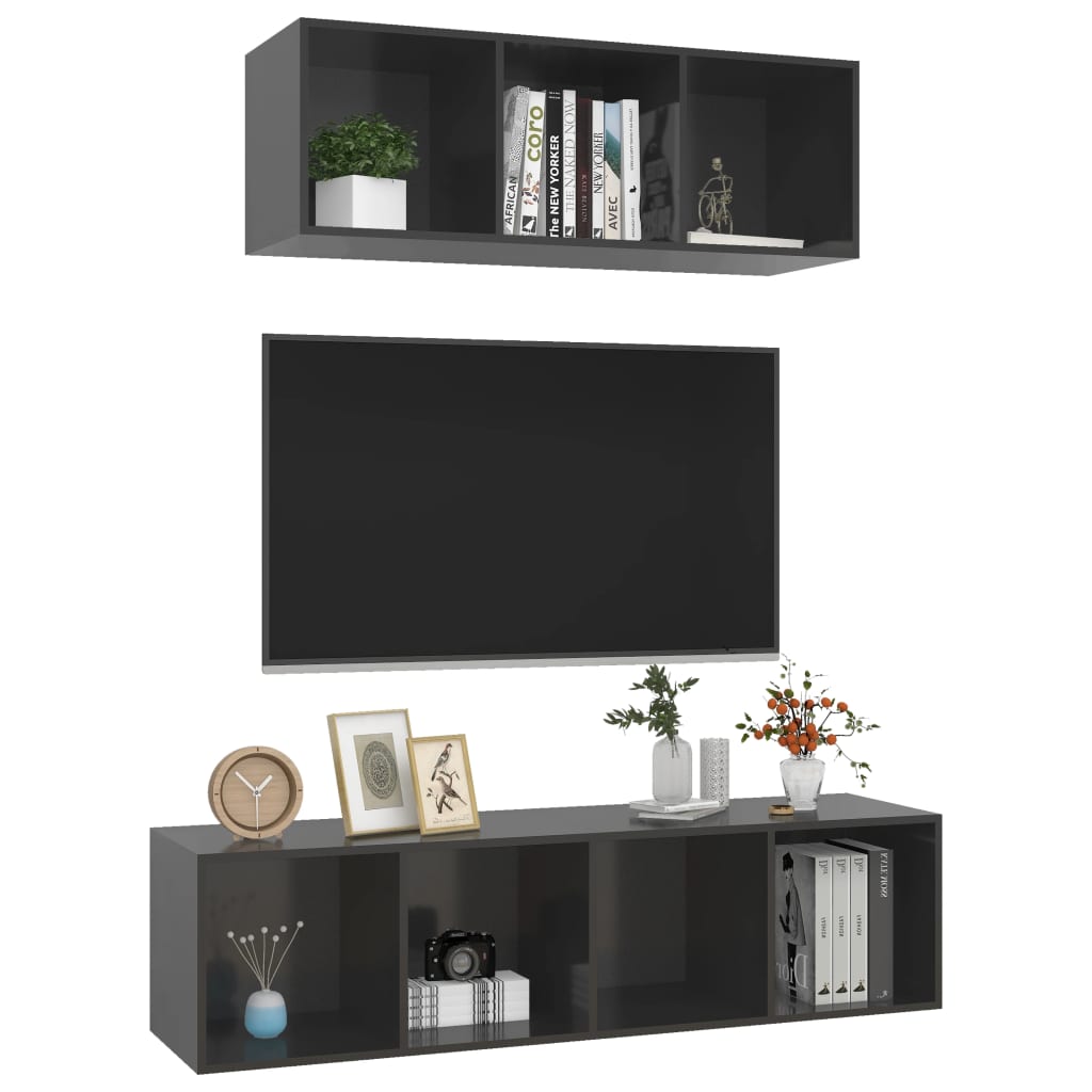 Set Mobile TV 2 pz Grigio Lucido in Truciolato - homemem39