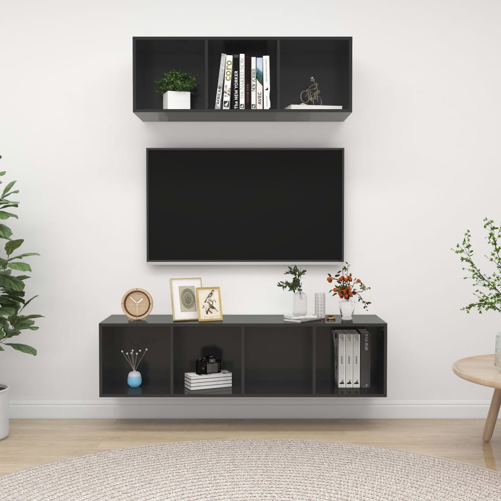 Set Mobile TV 2 pz Grigio Lucido in Truciolato - homemem39