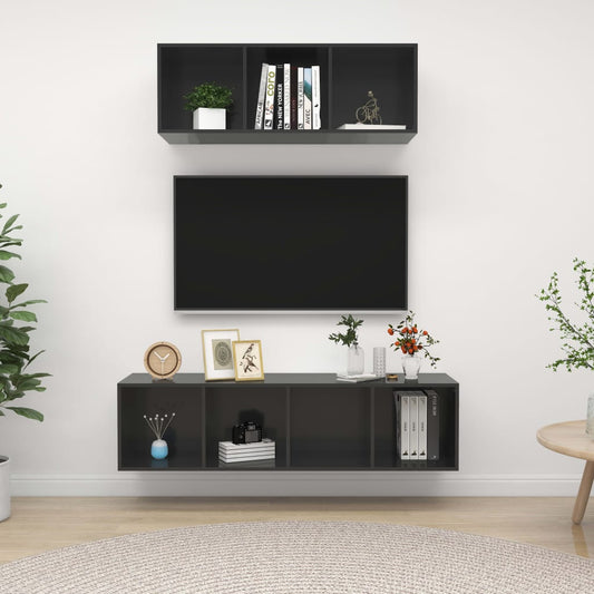 Set Mobile TV 2 pz Grigio Lucido in Truciolato - homemem39