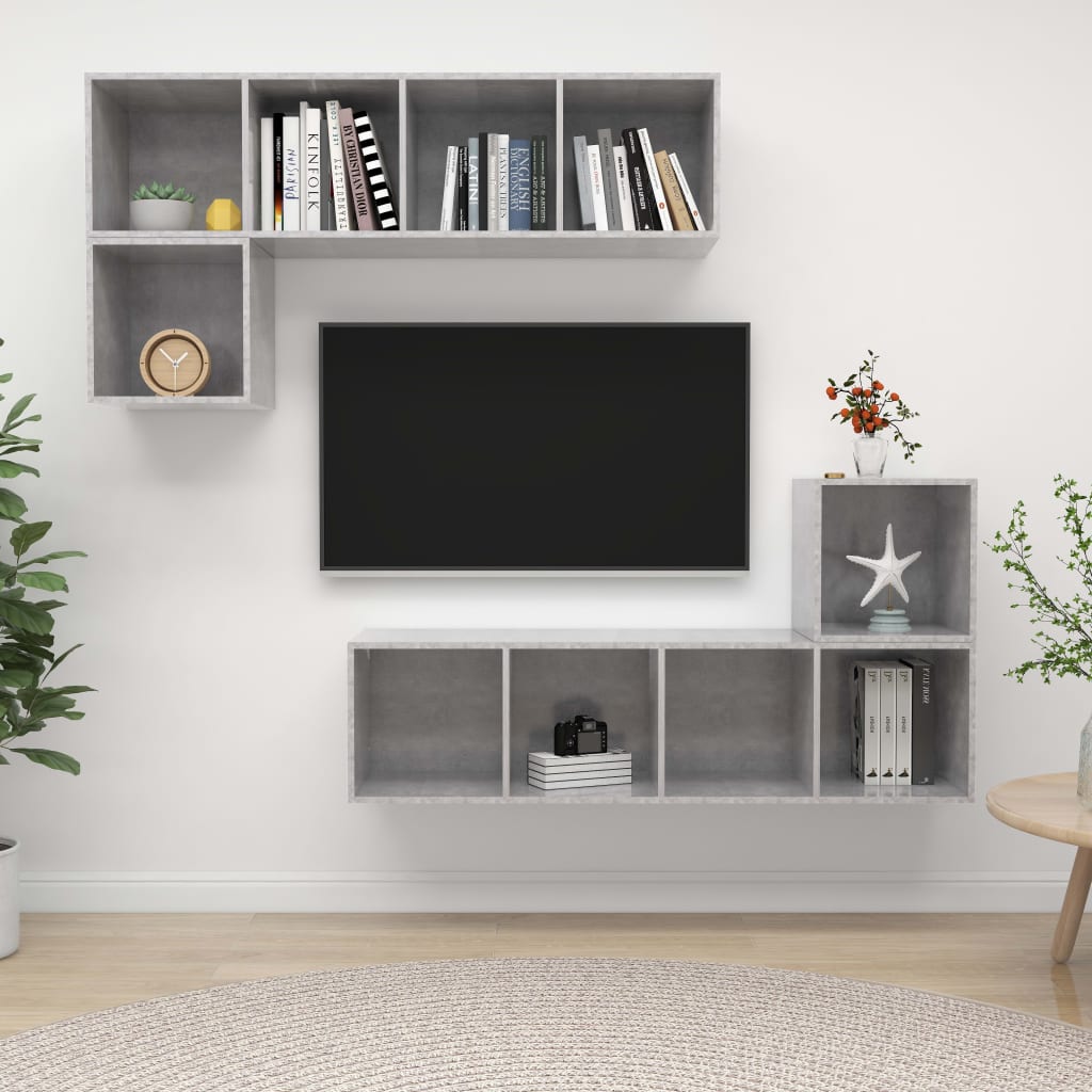 Set Porta TV 4 pz Grigio Cemento in Truciolato - homemem39
