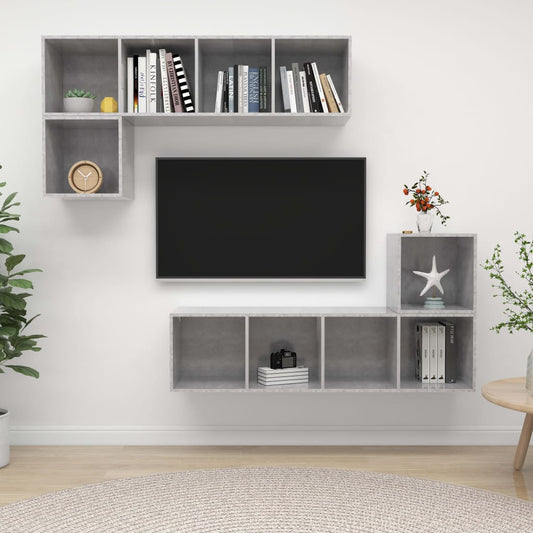 Set Porta TV 4 pz Grigio Cemento in Truciolato - homemem39