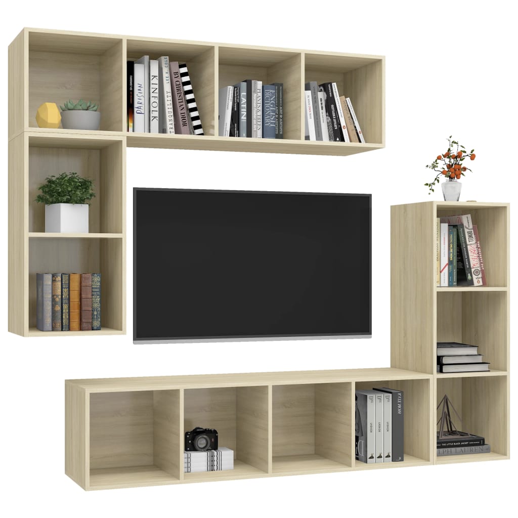 Set di Mobili Porta TV 4 pz Rovere Sonoma in Legno Multistrato - homemem39