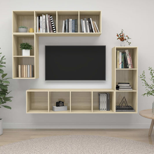 Set di Mobili Porta TV 4 pz Rovere Sonoma in Legno Multistrato - homemem39
