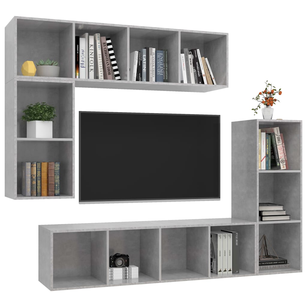 Set di Mobili Porta TV 4 pz Grigio Cemento in Legno Multistrato - homemem39