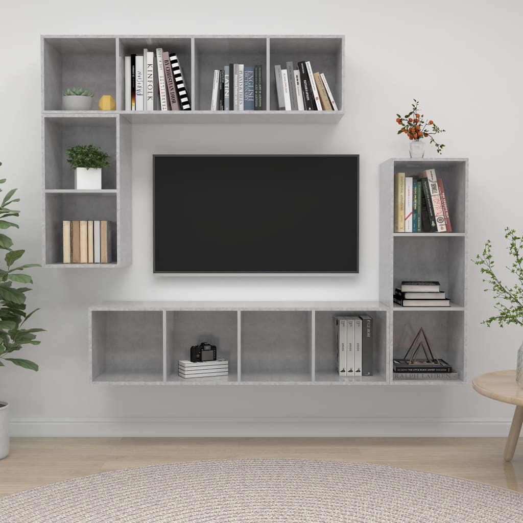 Set di Mobili Porta TV 4 pz Grigio Cemento in Legno Multistrato - homemem39