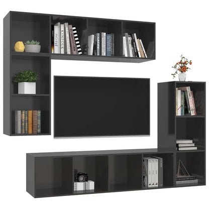 Set Mobile TV 4 pz Grigio Lucido in Truciolato - homemem39