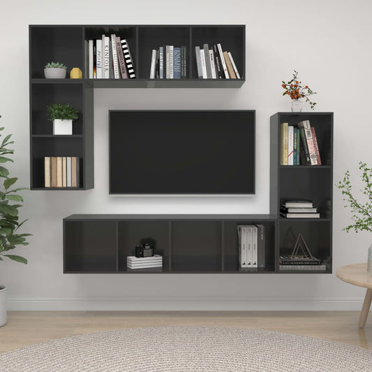 Set Mobile TV 4 pz Grigio Lucido in Truciolato - homemem39