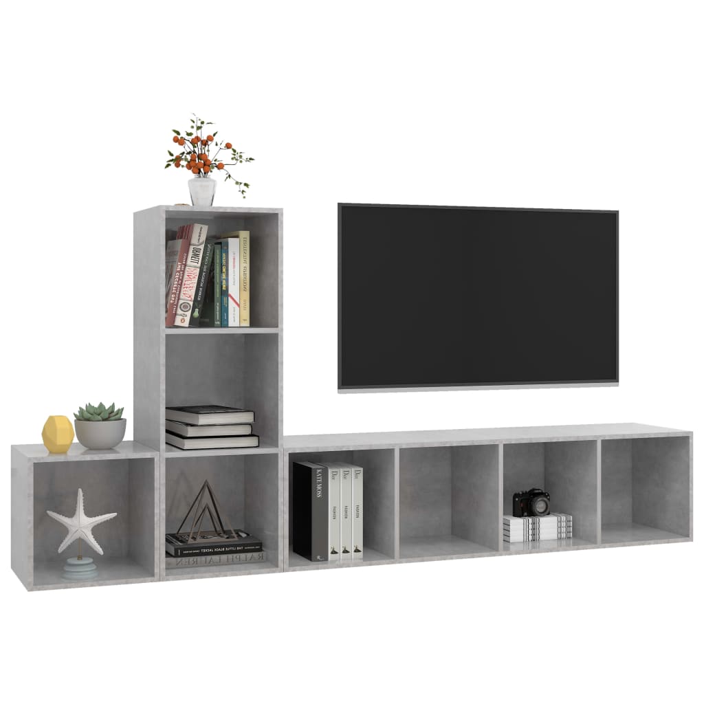 Set Porta TV 3 pz Grigio Cemento in Truciolato - homemem39