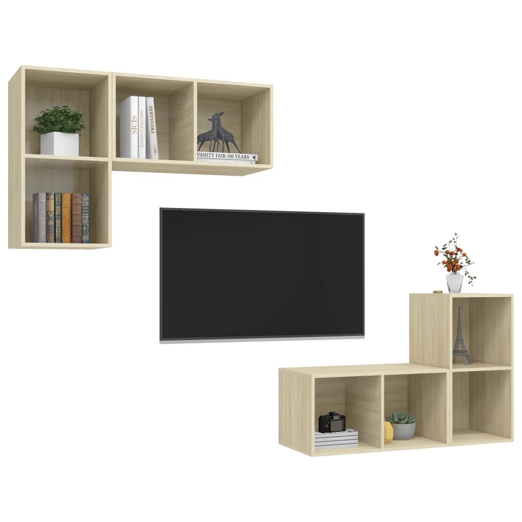 Mobile TV a Parete 4 pz Rovere Sonoma in Truciolato - homemem39