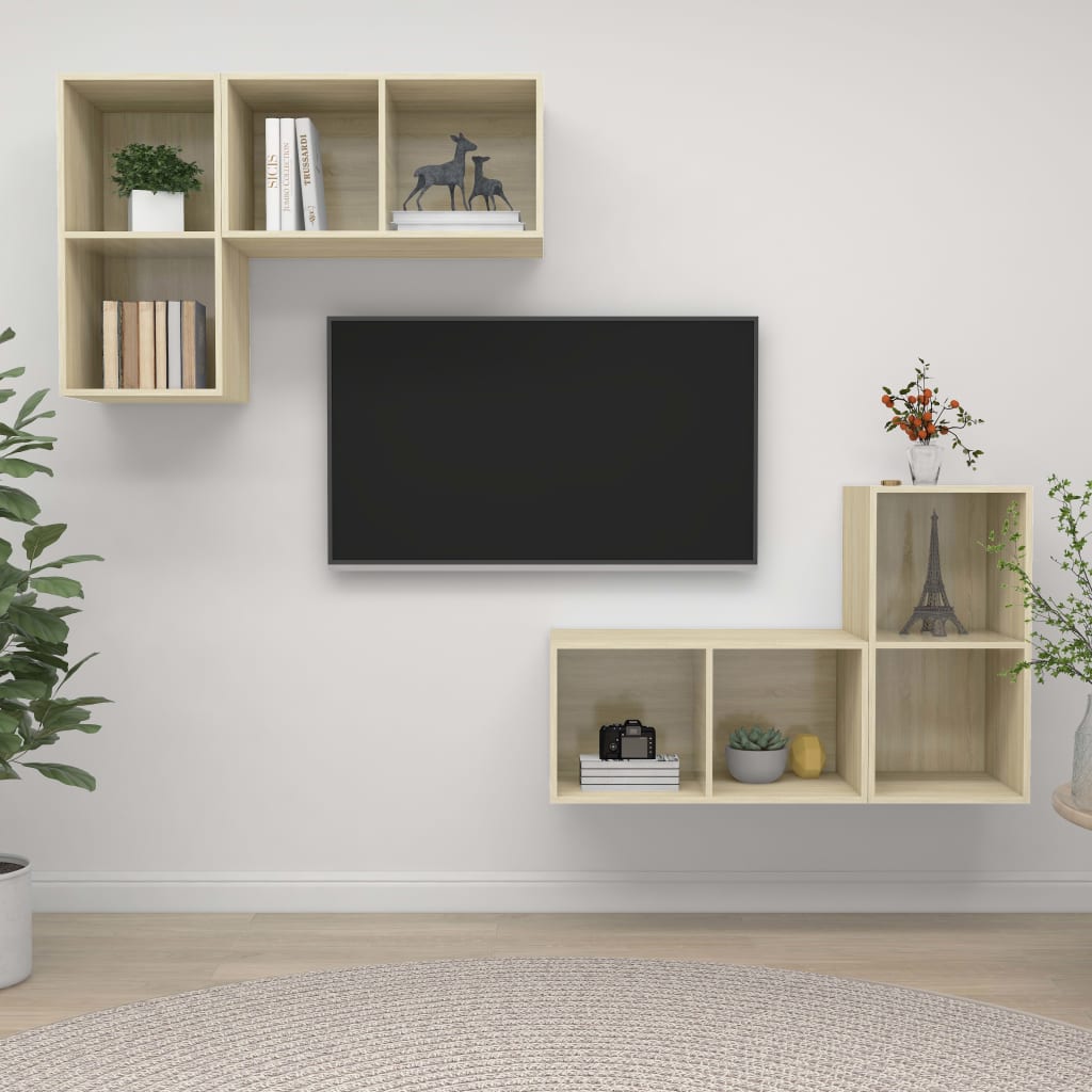 Mobile TV a Parete 4 pz Rovere Sonoma in Truciolato - homemem39