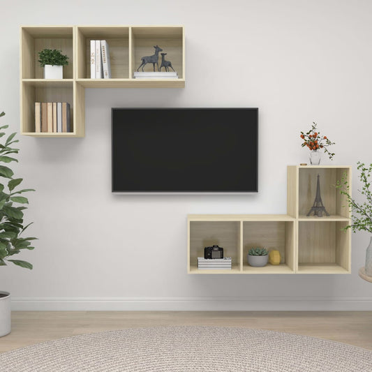 Mobile TV a Parete 4 pz Rovere Sonoma in Truciolato - homemem39