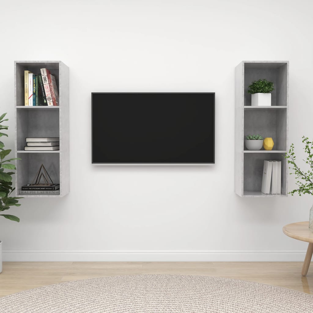 Mobile TV a Parete 2 pz Grigio Cemento in Truciolato - homemem39