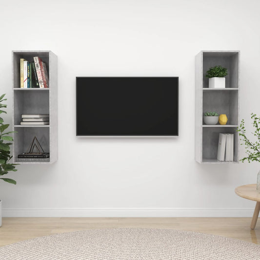 Mobile TV a Parete 2 pz Grigio Cemento in Truciolato - homemem39