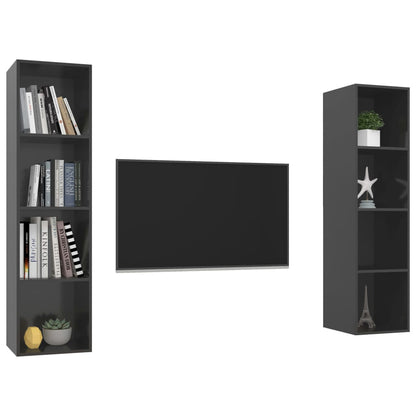 Mobile TV a Parete 2 pz Grigio Lucido in Truciolato - homemem39