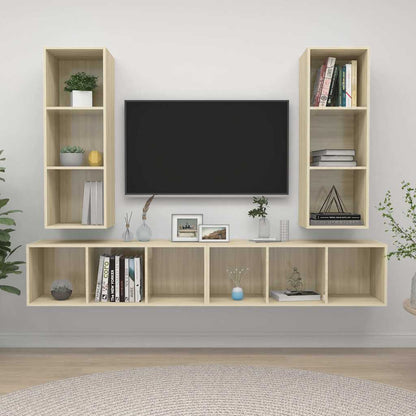 Mobile TV a Parete 4 pz Rovere Sonoma in Legno Multistrato