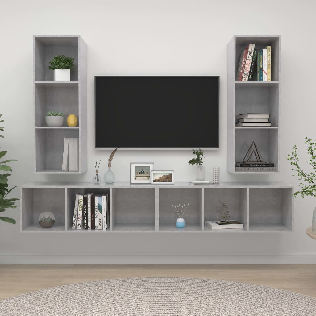 Mobile TV a Parete 4 pz Grigio Cemento in Truciolato - homemem39