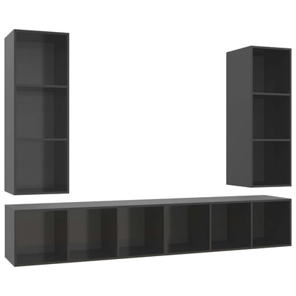 Mobile TV a Parete 4 pz Grigio Lucido in Truciolato - homemem39