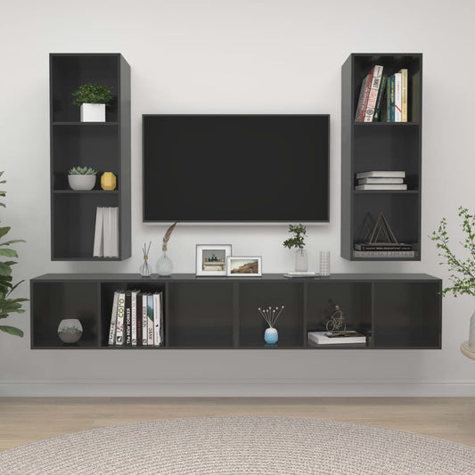 Mobile TV a Parete 4 pz Grigio Lucido in Truciolato - homemem39
