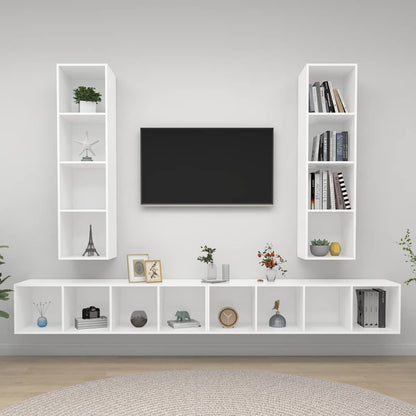 Mobili TV a Parete 4 pz Bianco in Legno Multistrato