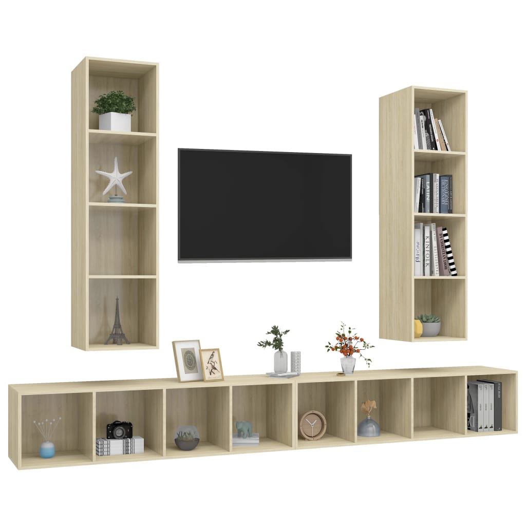 Mobile TV a Parete 4 pz Rovere Sonoma in Legno Multistrato - homemem39