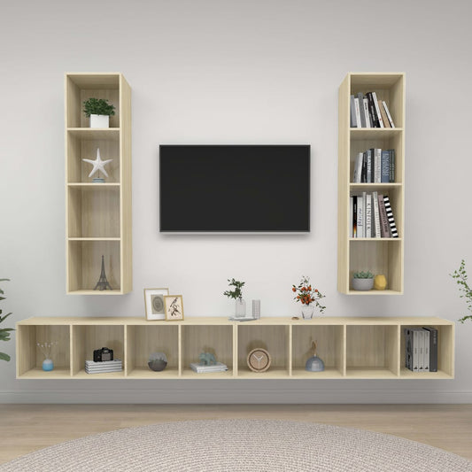 Mobile TV a Parete 4 pz Rovere Sonoma in Legno Multistrato - homemem39