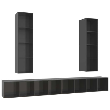Mobile TV a Parete 4 pz Grigio Lucido in Legno Multistrato - homemem39