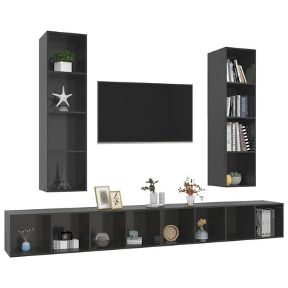 Mobile TV a Parete 4 pz Grigio Lucido in Legno Multistrato - homemem39