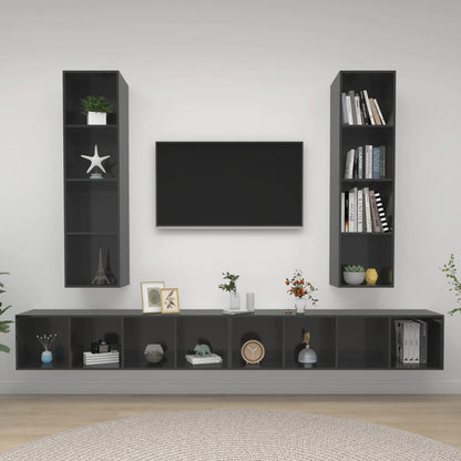 Mobile TV a Parete 4 pz Grigio Lucido in Legno Multistrato - homemem39