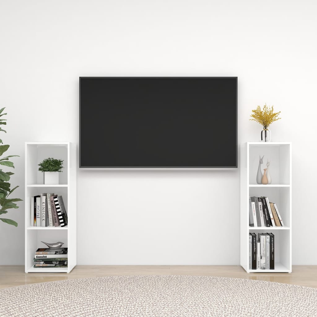 Mobili TV 2 pz Bianchi 107x35x37 cm in Legno Multistrato - homemem39
