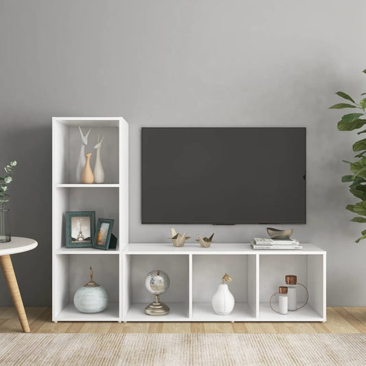 Mobili TV 2 pz Bianchi 107x35x37 cm in Legno Multistrato - homemem39