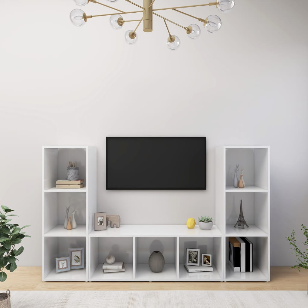 Mobili TV 3 pz Bianchi 107x35x37 cm in Legno Multistrato - homemem39