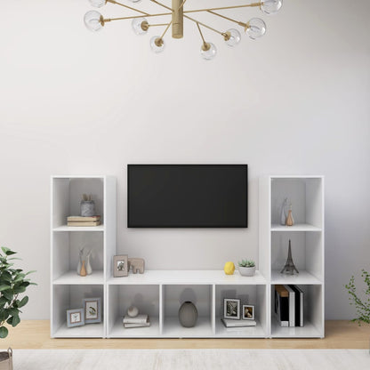 Mobili TV 3 pz Bianchi 107x35x37 cm in Legno Multistrato - homemem39