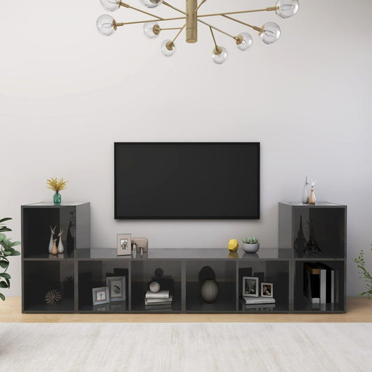 Mobili TV 4 pz Grigio Lucido 72x35x36,5 cm in Legno Multistrato - homemem39