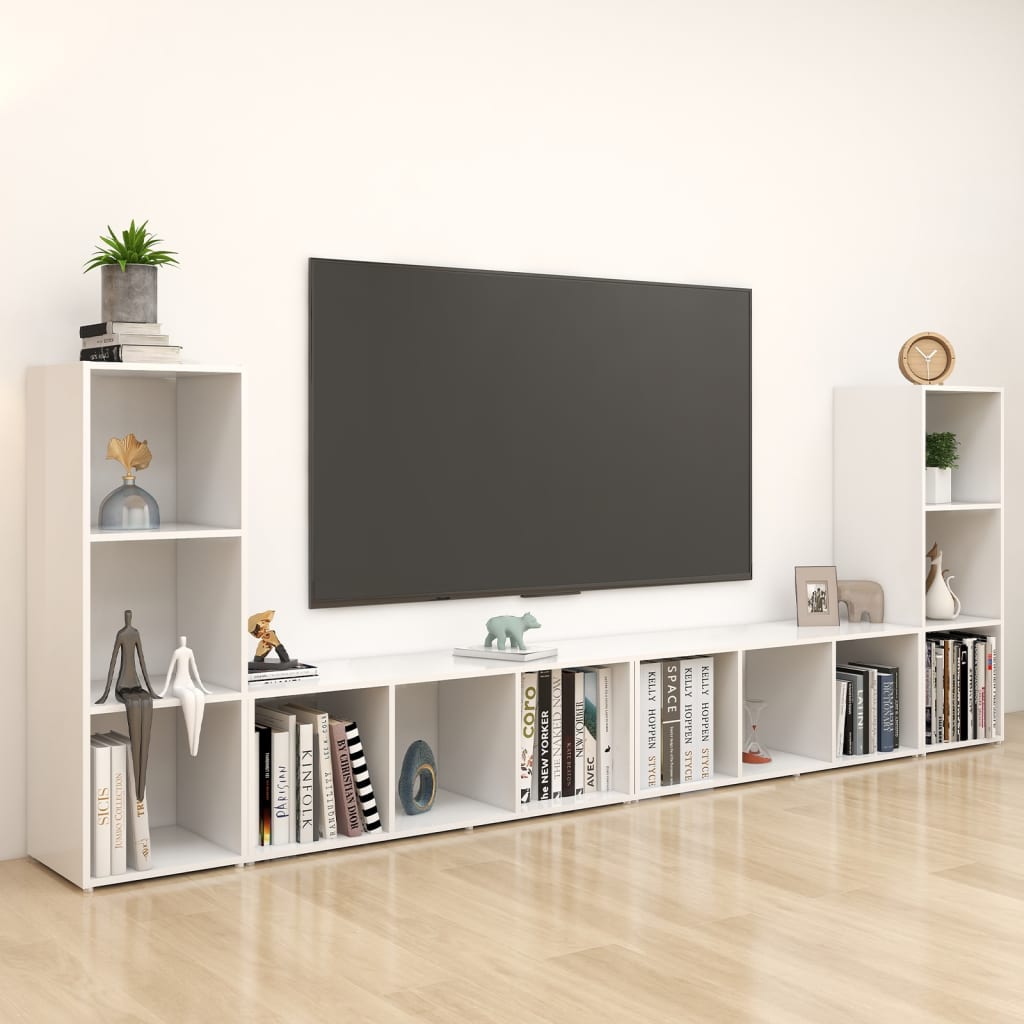 Mobili TV 4 pz Bianchi 107x35x37 cm in Legno Multistrato - homemem39
