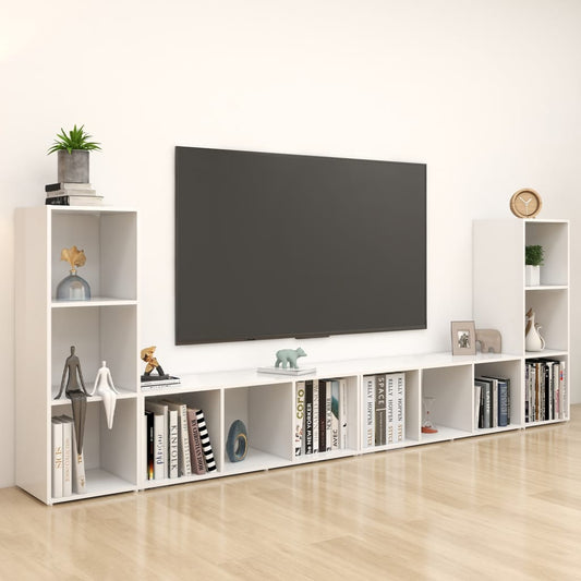 Mobili TV 4 pz Bianchi 107x35x37 cm in Legno Multistrato - homemem39