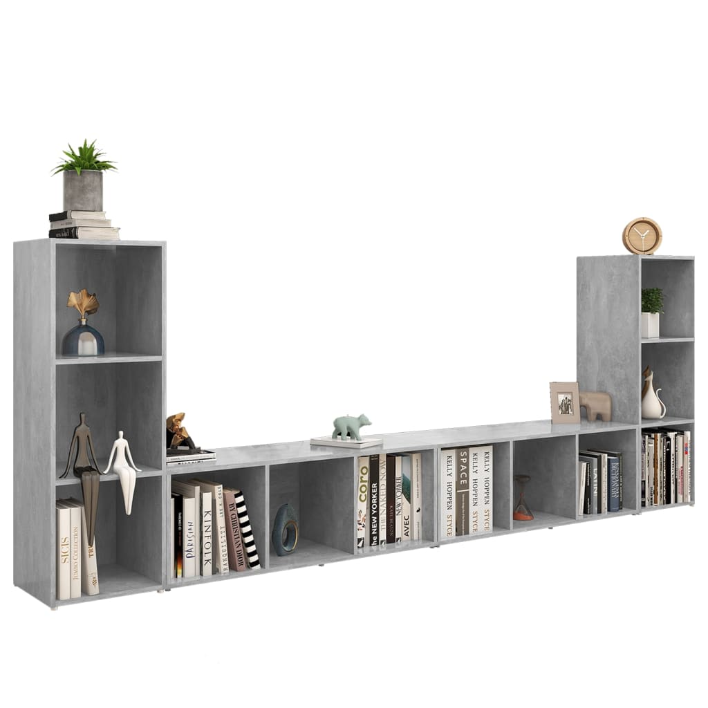 Mobili TV 4 pz Grigio Cemento 107x35x37 cm in Legno Multistrato - homemem39