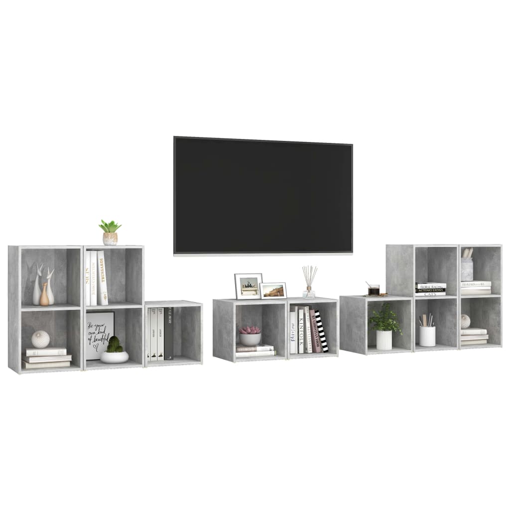 Set Mobile TV 8 pz Grigio Cemento in Legno Multistrato - homemem39
