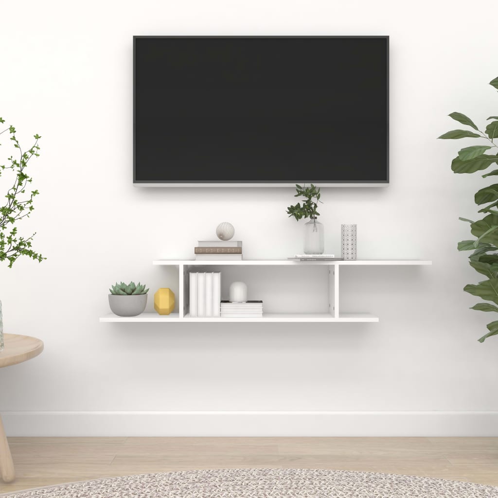 Scaffale TV Parete Rovere Bianco 125x18x23 cm Legno Multistrato | homemem39