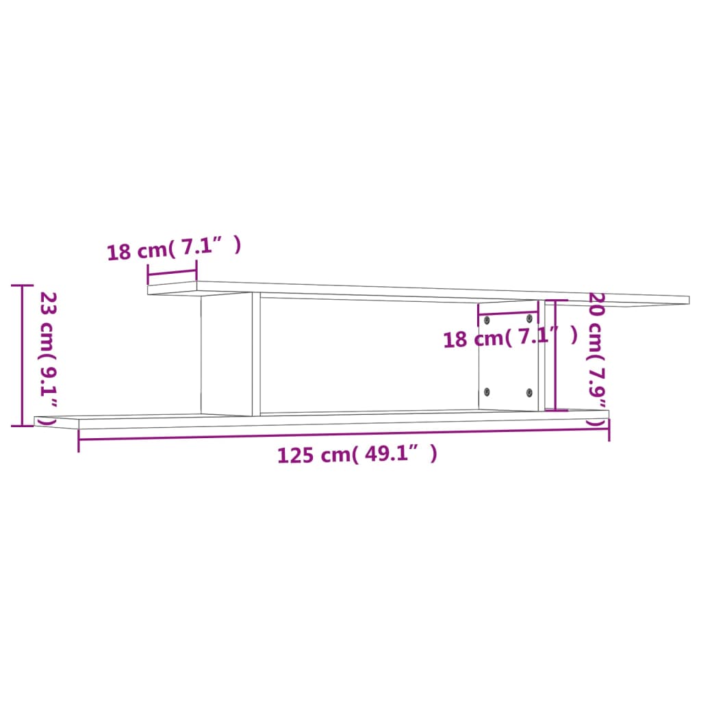 Scaffale TV Parete Rovere Sonoma 125x18x23 cm Legno Multistrato | homemem39