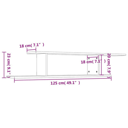 Scaffale TV Parete Rovere Sonoma 125x18x23 cm Legno Multistrato | homemem39